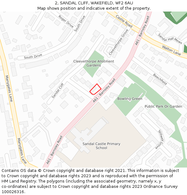 2, SANDAL CLIFF, WAKEFIELD, WF2 6AU: Location map and indicative extent of plot