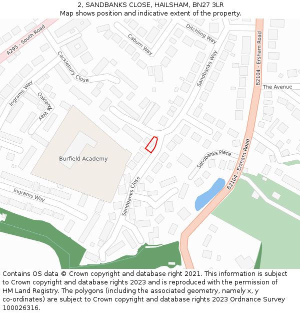 2, SANDBANKS CLOSE, HAILSHAM, BN27 3LR: Location map and indicative extent of plot