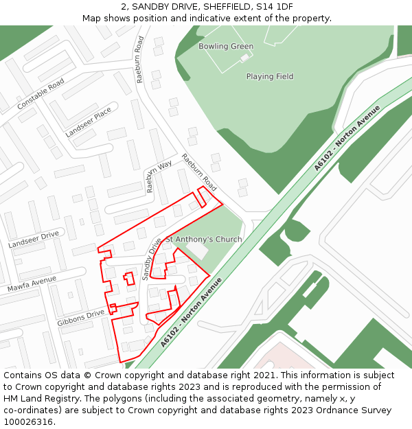 2, SANDBY DRIVE, SHEFFIELD, S14 1DF: Location map and indicative extent of plot