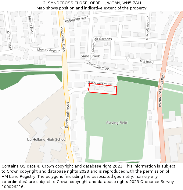 2, SANDCROSS CLOSE, ORRELL, WIGAN, WN5 7AH: Location map and indicative extent of plot