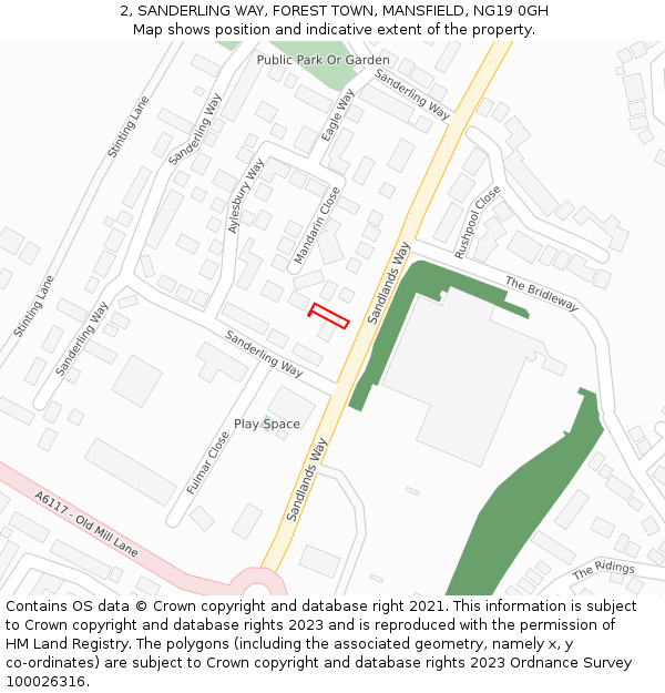2, SANDERLING WAY, FOREST TOWN, MANSFIELD, NG19 0GH: Location map and indicative extent of plot