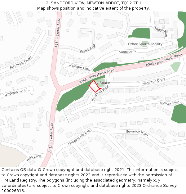 2, SANDFORD VIEW, NEWTON ABBOT, TQ12 2TH: Location map and indicative extent of plot