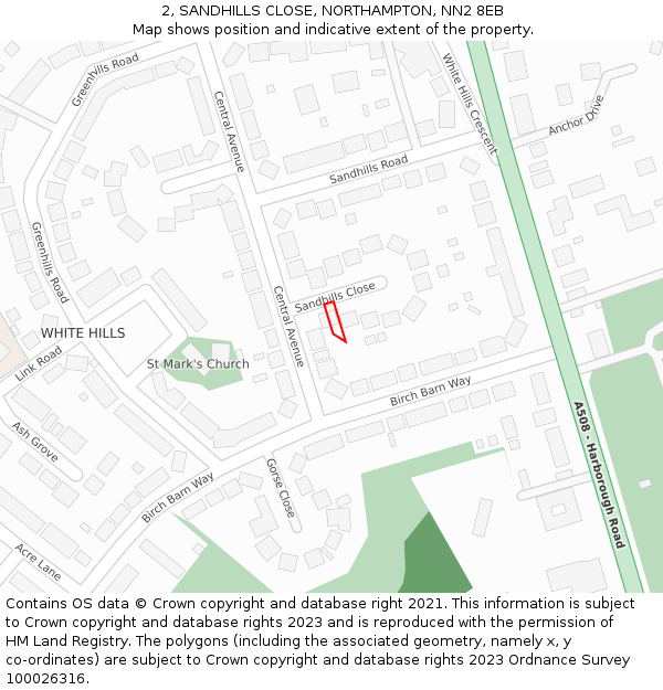 2, SANDHILLS CLOSE, NORTHAMPTON, NN2 8EB: Location map and indicative extent of plot