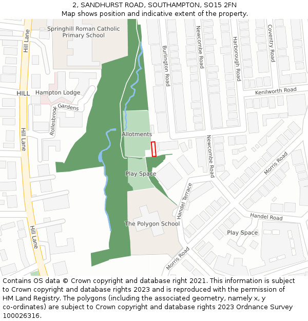 2, SANDHURST ROAD, SOUTHAMPTON, SO15 2FN: Location map and indicative extent of plot