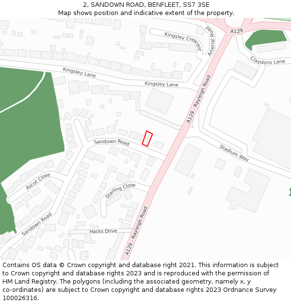 2, SANDOWN ROAD, BENFLEET, SS7 3SE: Location map and indicative extent of plot