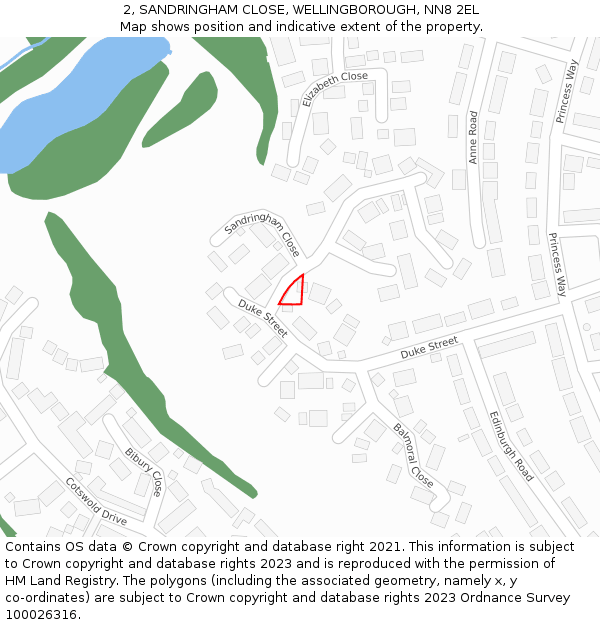 2, SANDRINGHAM CLOSE, WELLINGBOROUGH, NN8 2EL: Location map and indicative extent of plot