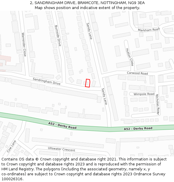 2, SANDRINGHAM DRIVE, BRAMCOTE, NOTTINGHAM, NG9 3EA: Location map and indicative extent of plot