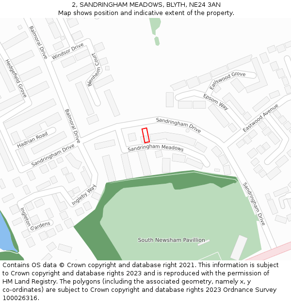 2, SANDRINGHAM MEADOWS, BLYTH, NE24 3AN: Location map and indicative extent of plot