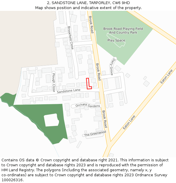 2, SANDSTONE LANE, TARPORLEY, CW6 9HD: Location map and indicative extent of plot