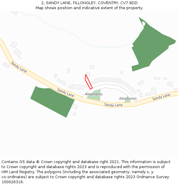 2, SANDY LANE, FILLONGLEY, COVENTRY, CV7 8DD: Location map and indicative extent of plot