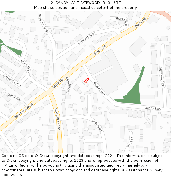 2, SANDY LANE, VERWOOD, BH31 6BZ: Location map and indicative extent of plot