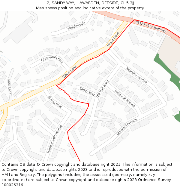 2, SANDY WAY, HAWARDEN, DEESIDE, CH5 3JJ: Location map and indicative extent of plot