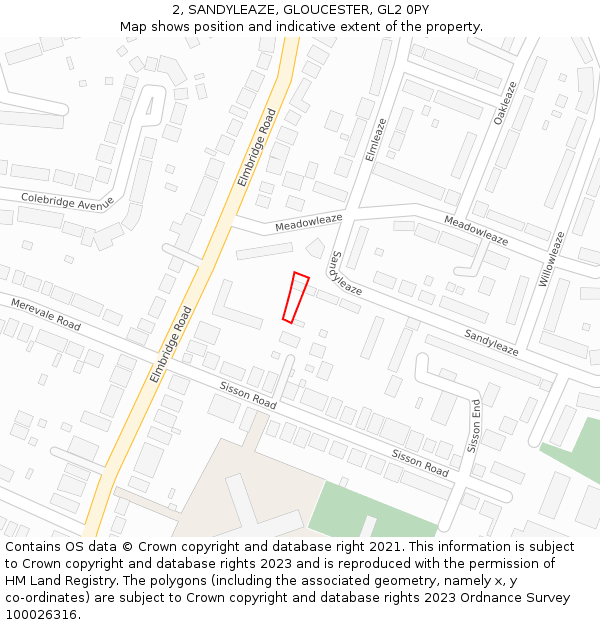 2, SANDYLEAZE, GLOUCESTER, GL2 0PY: Location map and indicative extent of plot