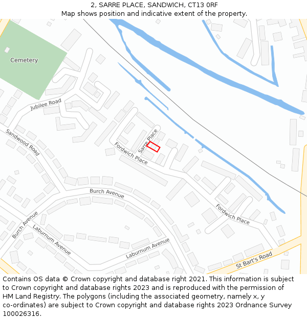 2, SARRE PLACE, SANDWICH, CT13 0RF: Location map and indicative extent of plot