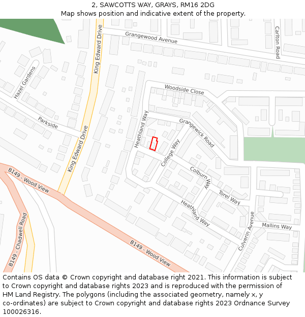 2, SAWCOTTS WAY, GRAYS, RM16 2DG: Location map and indicative extent of plot