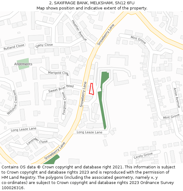 2, SAXIFRAGE BANK, MELKSHAM, SN12 6FU: Location map and indicative extent of plot