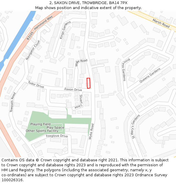 2, SAXON DRIVE, TROWBRIDGE, BA14 7PX: Location map and indicative extent of plot