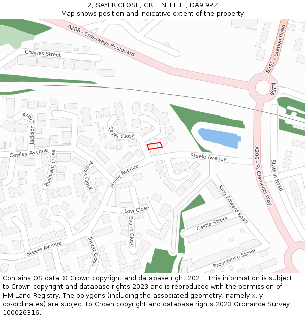 2, SAYER CLOSE, GREENHITHE, DA9 9PZ: Location map and indicative extent of plot