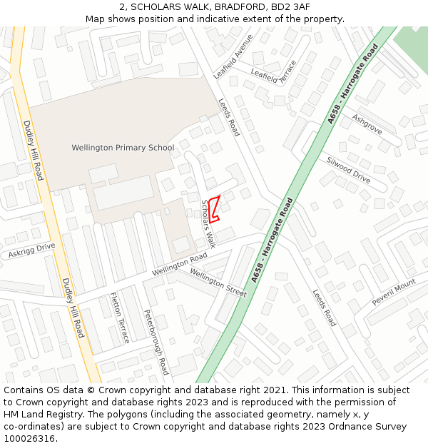 2, SCHOLARS WALK, BRADFORD, BD2 3AF: Location map and indicative extent of plot