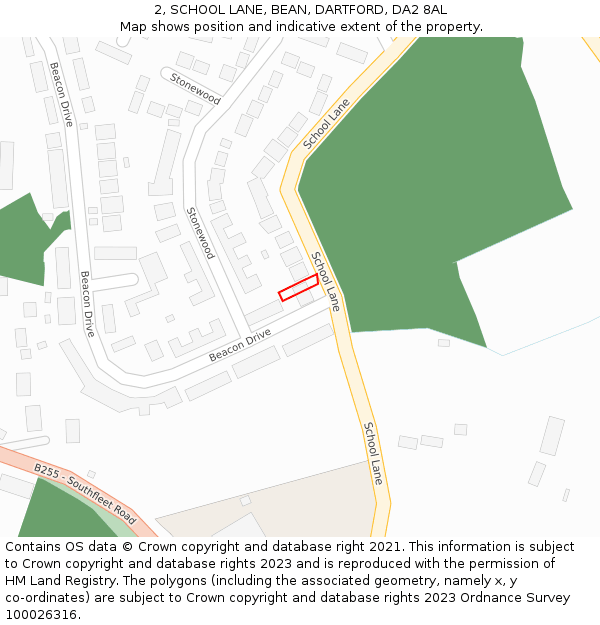 2, SCHOOL LANE, BEAN, DARTFORD, DA2 8AL: Location map and indicative extent of plot