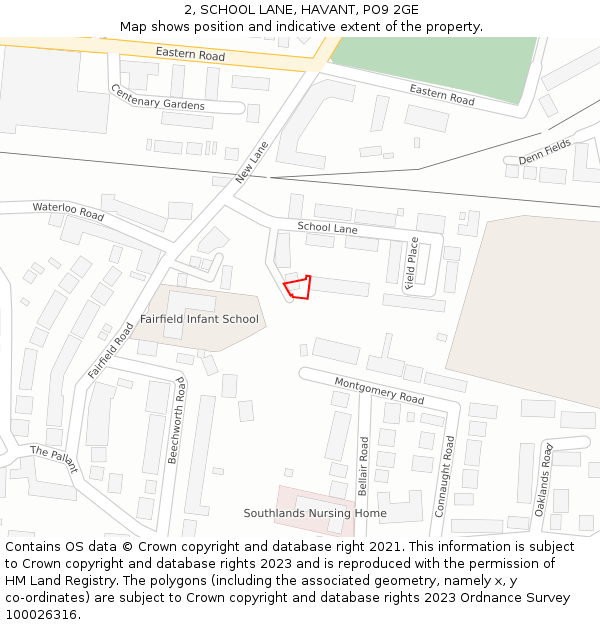 2, SCHOOL LANE, HAVANT, PO9 2GE: Location map and indicative extent of plot