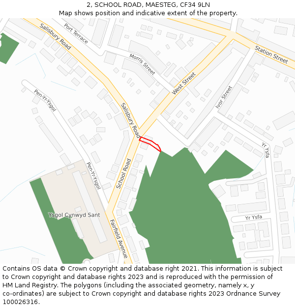 2, SCHOOL ROAD, MAESTEG, CF34 9LN: Location map and indicative extent of plot