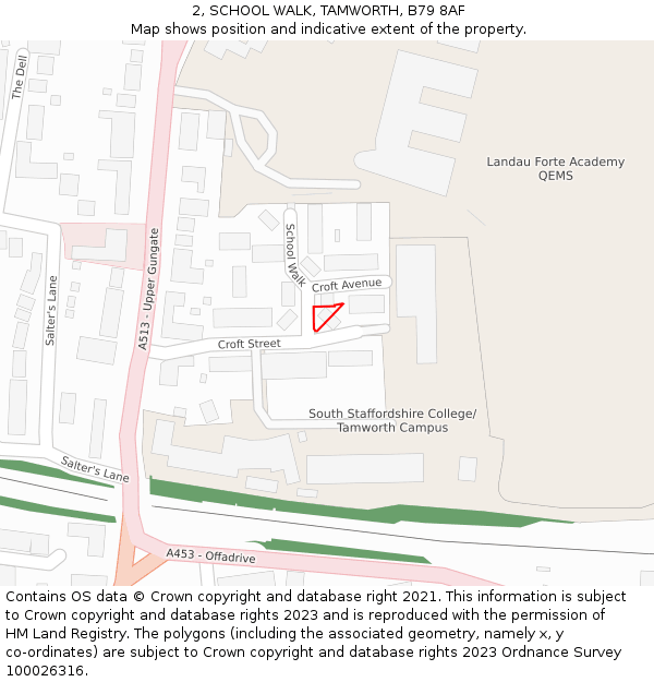 2, SCHOOL WALK, TAMWORTH, B79 8AF: Location map and indicative extent of plot