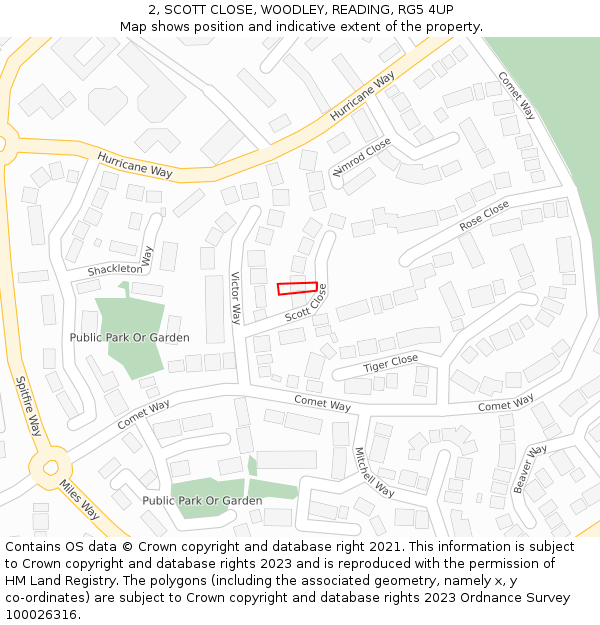 2, SCOTT CLOSE, WOODLEY, READING, RG5 4UP: Location map and indicative extent of plot