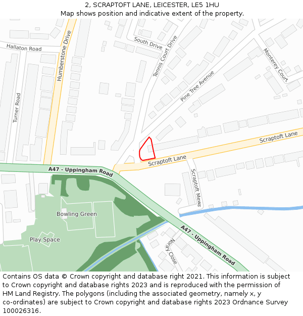 2, SCRAPTOFT LANE, LEICESTER, LE5 1HU: Location map and indicative extent of plot