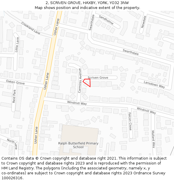 2, SCRIVEN GROVE, HAXBY, YORK, YO32 3NW: Location map and indicative extent of plot