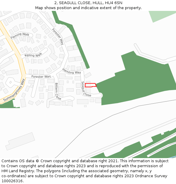 2, SEAGULL CLOSE, HULL, HU4 6SN: Location map and indicative extent of plot