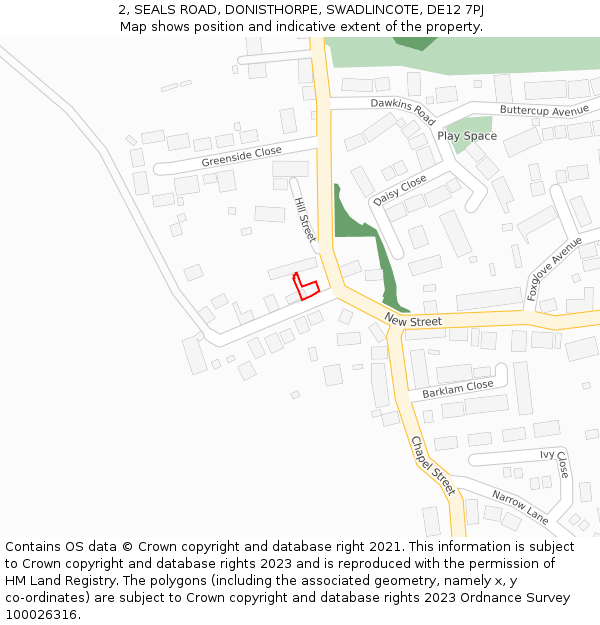 2, SEALS ROAD, DONISTHORPE, SWADLINCOTE, DE12 7PJ: Location map and indicative extent of plot