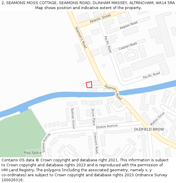 2, SEAMONS MOSS COTTAGE, SEAMONS ROAD, DUNHAM MASSEY, ALTRINCHAM, WA14 5RA: Location map and indicative extent of plot