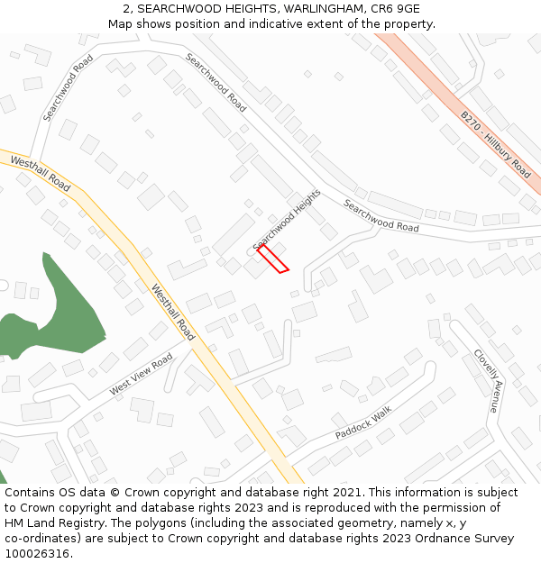 2, SEARCHWOOD HEIGHTS, WARLINGHAM, CR6 9GE: Location map and indicative extent of plot