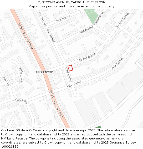 2, SECOND AVENUE, CAERPHILLY, CF83 2SN: Location map and indicative extent of plot