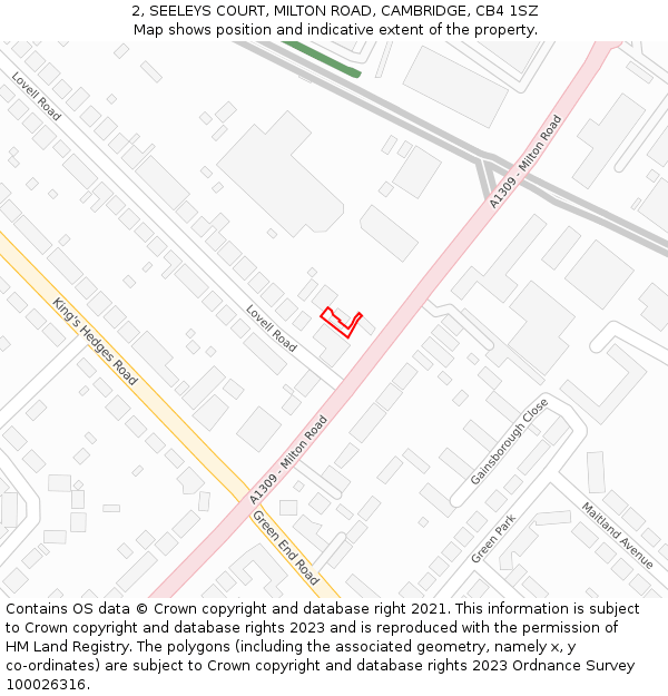 2, SEELEYS COURT, MILTON ROAD, CAMBRIDGE, CB4 1SZ: Location map and indicative extent of plot