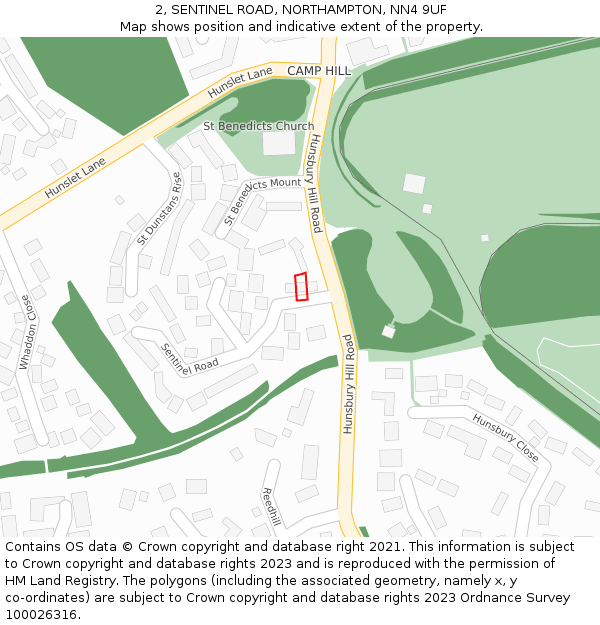 2, SENTINEL ROAD, NORTHAMPTON, NN4 9UF: Location map and indicative extent of plot