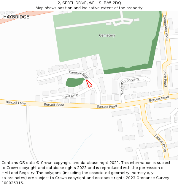 2, SEREL DRIVE, WELLS, BA5 2DQ: Location map and indicative extent of plot