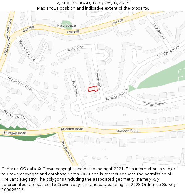 2, SEVERN ROAD, TORQUAY, TQ2 7LY: Location map and indicative extent of plot