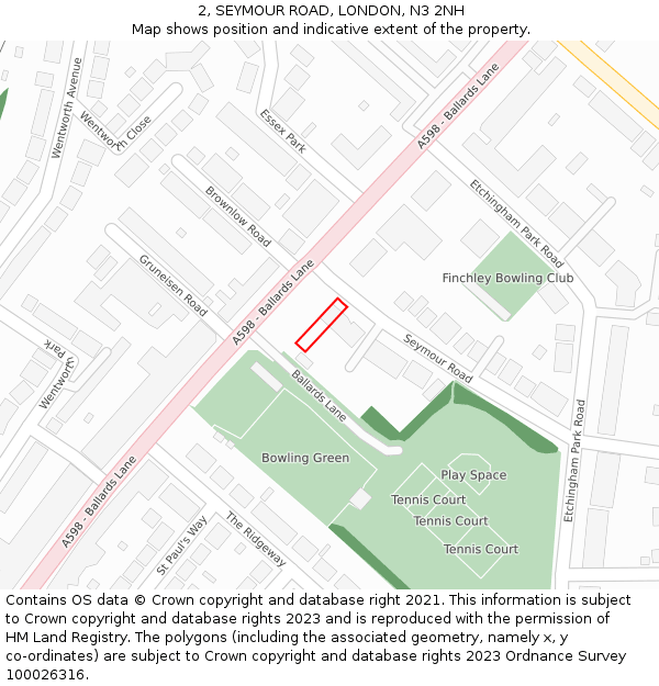 2, SEYMOUR ROAD, LONDON, N3 2NH: Location map and indicative extent of plot