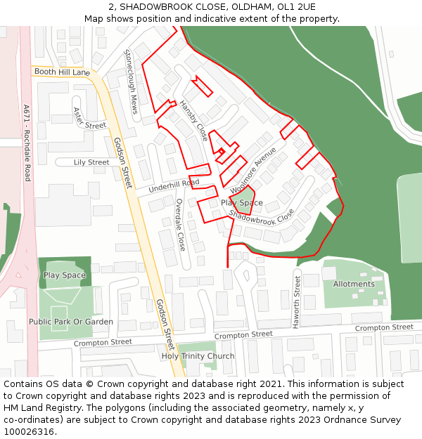 2, SHADOWBROOK CLOSE, OLDHAM, OL1 2UE: Location map and indicative extent of plot