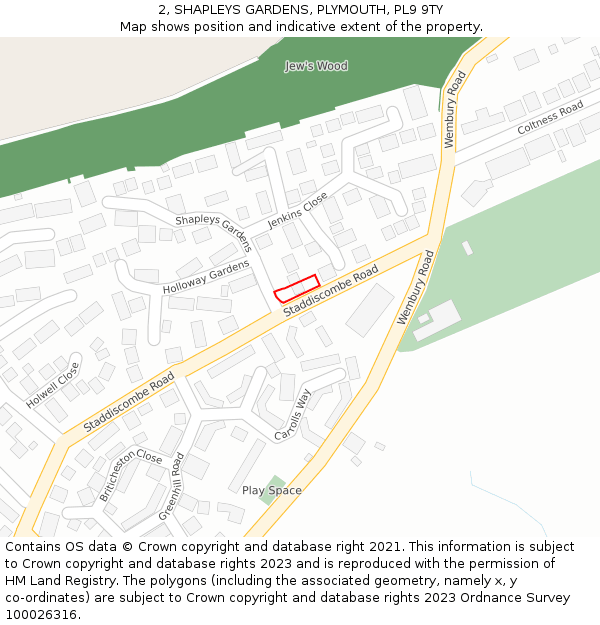 2, SHAPLEYS GARDENS, PLYMOUTH, PL9 9TY: Location map and indicative extent of plot