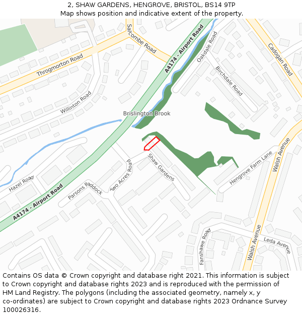 2, SHAW GARDENS, HENGROVE, BRISTOL, BS14 9TP: Location map and indicative extent of plot