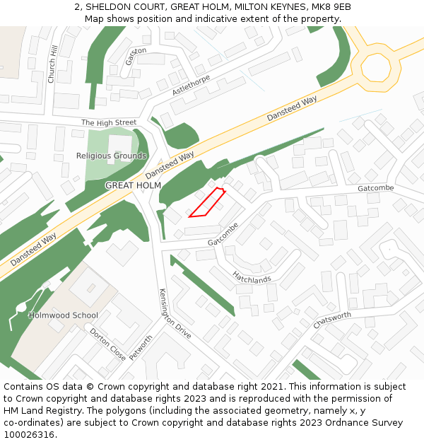 2, SHELDON COURT, GREAT HOLM, MILTON KEYNES, MK8 9EB: Location map and indicative extent of plot