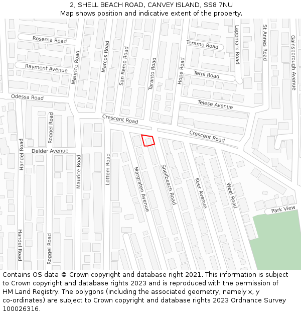 2, SHELL BEACH ROAD, CANVEY ISLAND, SS8 7NU: Location map and indicative extent of plot