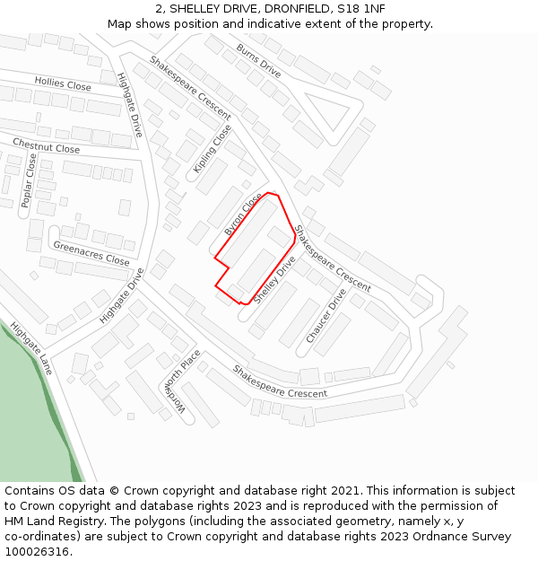 2, SHELLEY DRIVE, DRONFIELD, S18 1NF: Location map and indicative extent of plot