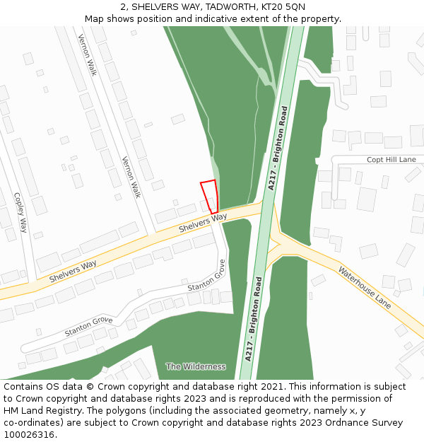 2, SHELVERS WAY, TADWORTH, KT20 5QN: Location map and indicative extent of plot