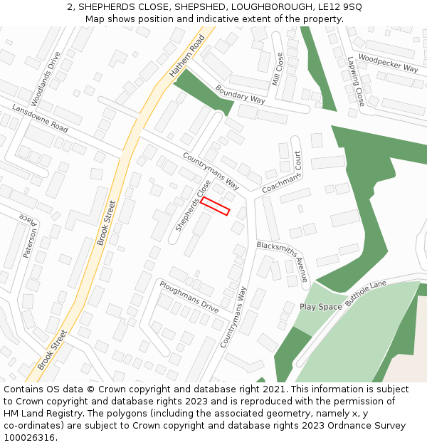2, SHEPHERDS CLOSE, SHEPSHED, LOUGHBOROUGH, LE12 9SQ: Location map and indicative extent of plot