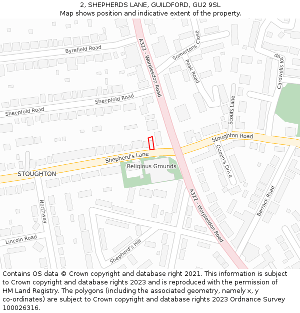 2, SHEPHERDS LANE, GUILDFORD, GU2 9SL: Location map and indicative extent of plot