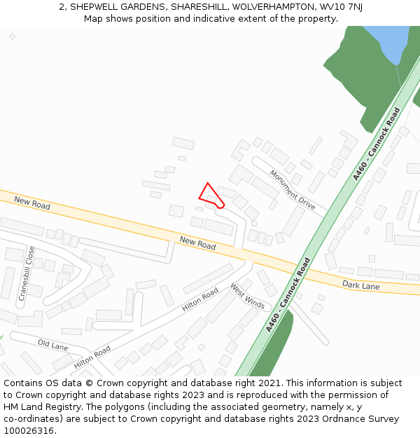 2, SHEPWELL GARDENS, SHARESHILL, WOLVERHAMPTON, WV10 7NJ: Location map and indicative extent of plot